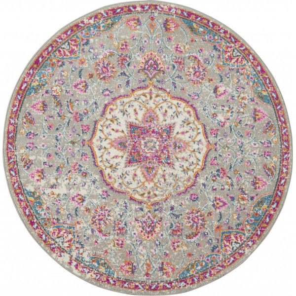Palacedesigns 5 ft. Round Gray & Pink Medallion Area Rug - Gray Pink - 5 ft. PA3661236 - main